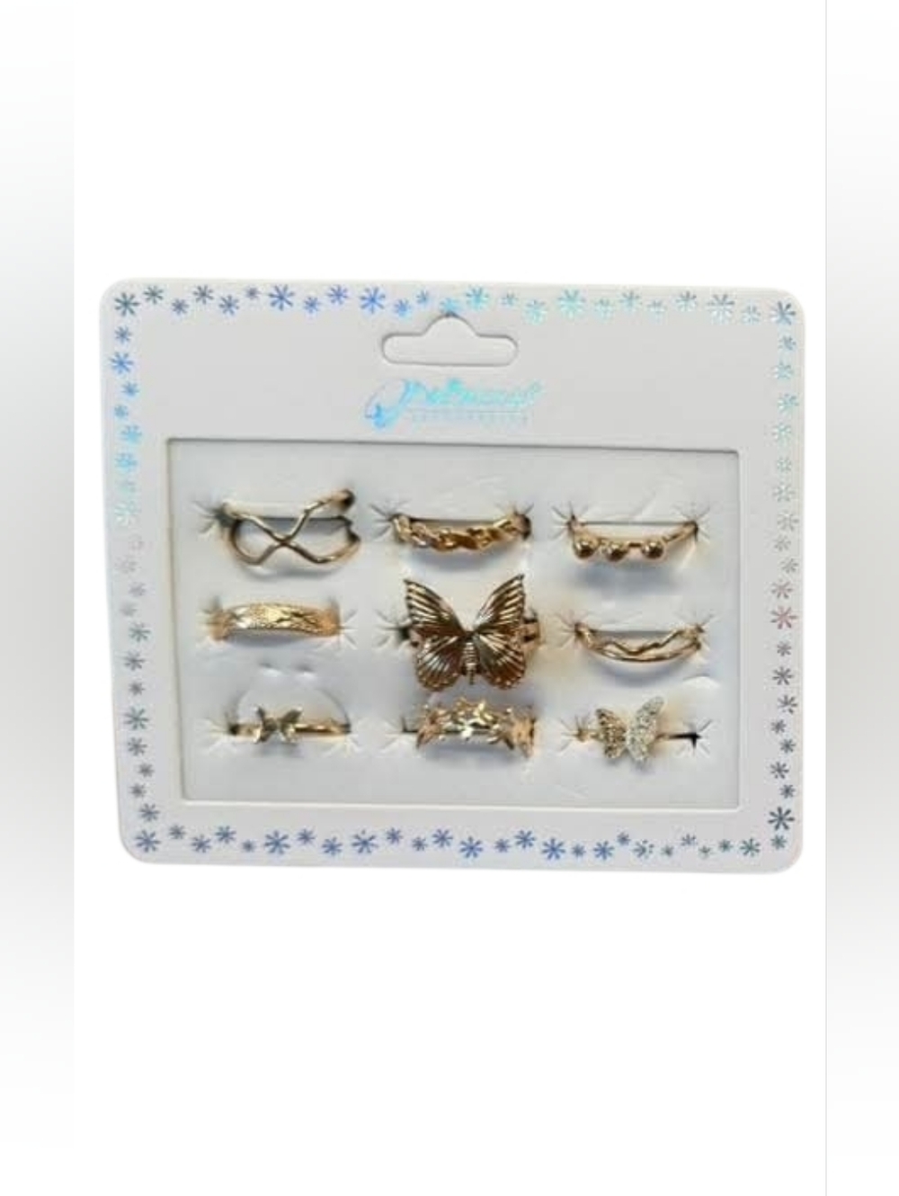Gold Tone Butterfly & Mixed Ring Set - 9 Piece